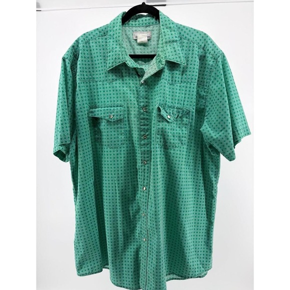 Wrangler Other - Wrangler Wrancher, Green Diamonds, Pearl Snaps SS Button Down, Sz 3XL S231
